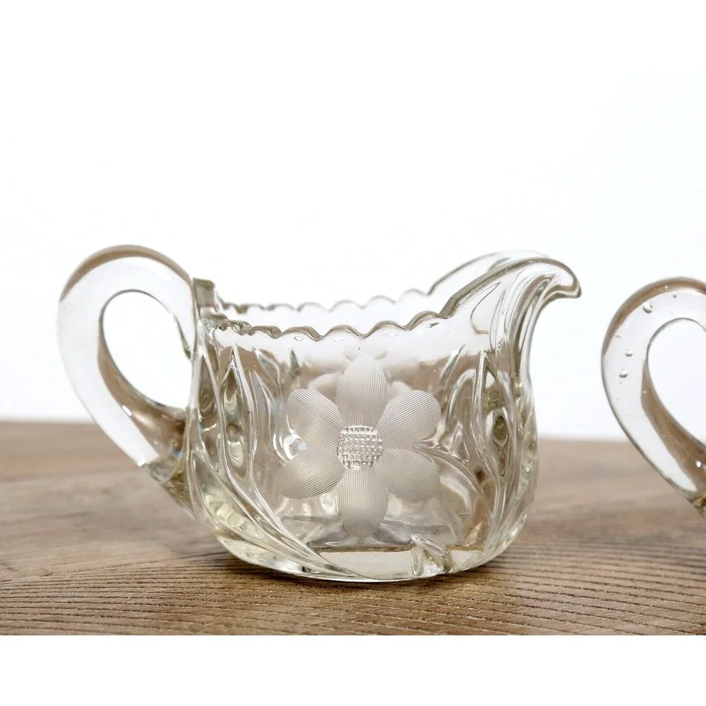 Vintage‎ Lancaster Etched Sugar and Creamer Set